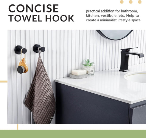 APLusee Bathroom Towel Hook 2 Pack, Stainless Steel Round Coat Robe Hanger, Contemporary Decorative Toilet Kitchen Clothes Wall Holder (Matte Blac...