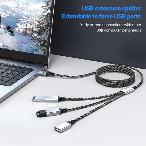 USB Splitter Y Cable 6FT,USB 1 Male to 3 Female Extension Cord Connector,USB Y Splitter USB Port Extender Hub,Data&Charger Power Split Adapter for...