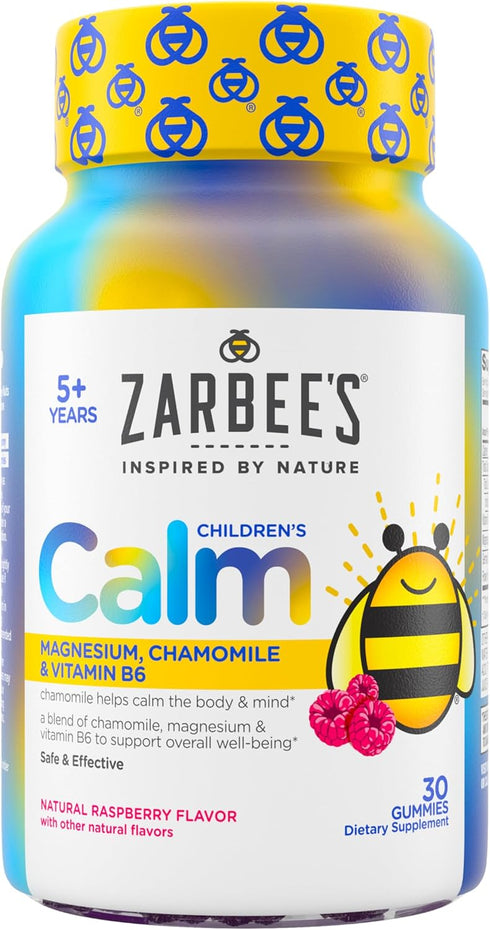 Zarbee's Children's Calm Gummy, Supports a Calm Mind & Body for Kids Ages 5+, Made with Magnesium, Chamomile & Vitamin B6, Natural Raspberry Flavo...