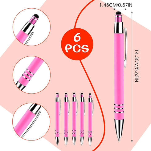 Cobee Stylus Tip Ballpoint Pens, 6 Pieces 1.0mm Retractable Ball Point Pen Medium Point Smooth Writing Pen Black Ink Metal Pen Stylus Nice Pen for...