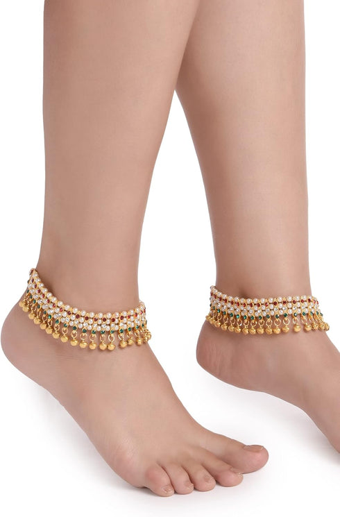 Efulgenz Indian Anklets for Women Payal Anklet Indian Gold Pearl Anklet Indian Ghungroo Anklets Crystal Ankle Bracelet Anklet Bells Indian Style A...