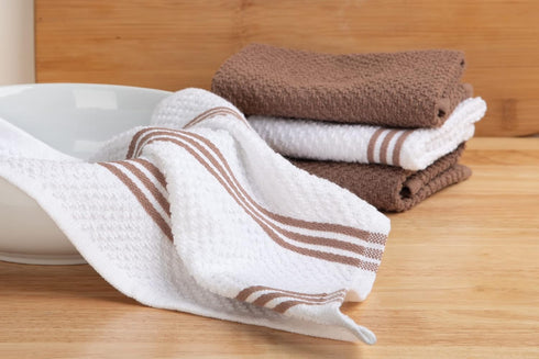 Sticky Toffee Cotton Dishcloths Set of 8 – Brown and White Dish Towels 12x12 in, Reusable and Absorbent Tea Towels for Cleaning or Drying, Oeko-Te...