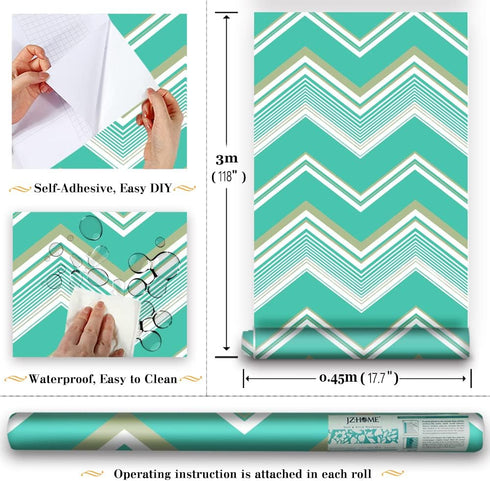 Y1332 Chevron Stripe Peel and Stick Wallpaper 17.7in x 9.8ft Vinyl Geometric Herringbone Self Adhesive Contact Paper Shelf Liner for Kids Room Fur...