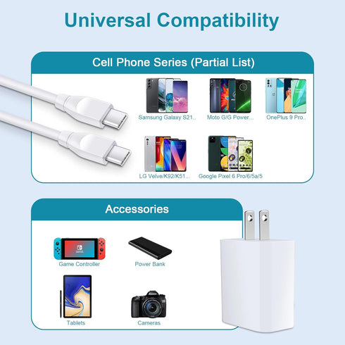 Galaxy S24 Ultra/S23+ Charger,20W USB C Charging Block for Google Pixel Fold,8 Pro,7 Pro,7a,6 Pro,8;USB Type-C Brick with 6FT Type C Cable for Sam...