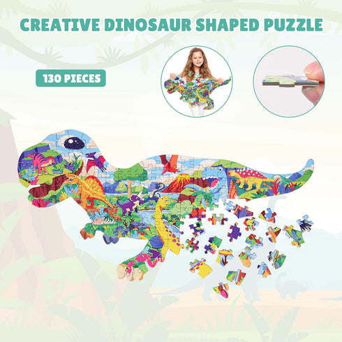 130 Piece Dinosaur World Jigsaw Puzzle for Kids 4-10, Tyrannosaurus Rex Floor Puzzle for Preschool Learning (21.42 X 16.42 in)...