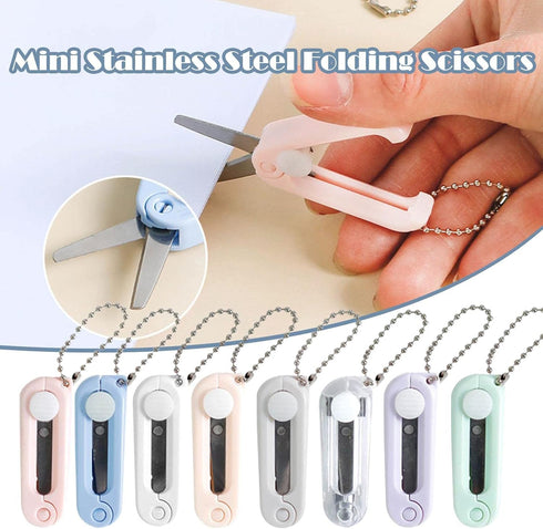 Pink Folding Scissors Safe Portable Travel Scissors Foldable Telescopic Cutter Pocket Mini Scissor with Keychain for Cutting, Scrapbooking, Crafti...
