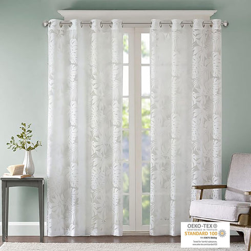 Madison Park Semi Sheer Single Curtain Modern Contemporary Botanical Print Out Design, Grommet Top, Window Drape for Living Room, Bedroom and Dorm...