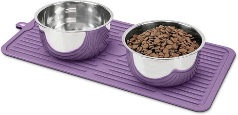Ptlom Dog Food Mat Anti-Slip Dog Bowl Mats for Food and Water, High-Lips Waterproof Dog Feeding Mat Prevent Messy Spills to Floor, Silicone Pet Pl...