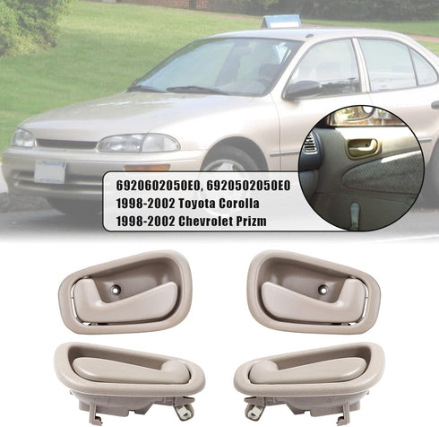 FAERSI 4Pcs Inside Interior Door Handle Front Rear Driver & Passenger Side Replacements for Toyota Corolla Prizm Manual Lock Beige/Tan 1998 1999 2...