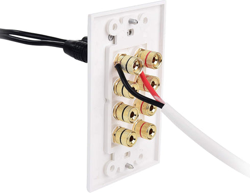 Cable Matters Speaker Wire Wall Plate (Speaker Wall Plate, Banana Plug Wall Plate) for 4 Speakers in White...
