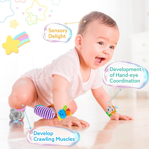 Baby Rattle Cotton Socks and Wrist Rattle Strap Set, Infant Toys 0 3 6 9 12 Months, Baby Gifts for Boys and Girls, Develop Babies Sensory Toys...