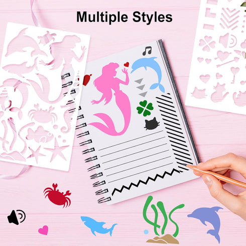 24 Pieces Mixed Shapes Drawing Journal Stencils Kit,Animal Flowers Scale Painting Templates for DIY Schedule Wall Art Design,Reusable Plastic Pain...