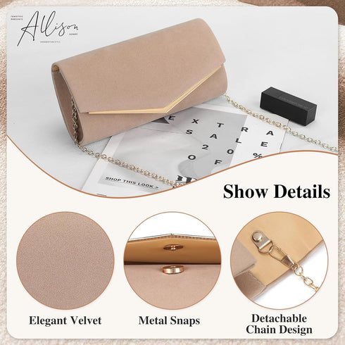 Velvet Clutch Bag for Women Black Formal Evening Bag Wedding Purse Red Suede Prom Cocktail Party Handbag with Chain...