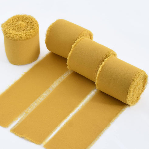 TONIFUL 4 Rolls Silk Chiffon Ribbon, 1-1/2 Inch x 22yds, Gold Chiffon Ribbons, Handmade Fringe Silk Ribbon Frayed Edges for Gift Wrapping Bridal B...