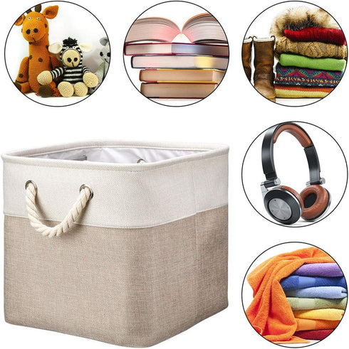 Robuy 3 Pack Storage Cube Bins Collapsible Sturdy cationic Fabric Storage Basket with Cotton Rope Handle For Organizing Shelf Nurery Home Colset 1...