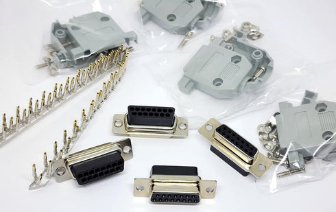 4 Sets Crimp Type DB15 Female + Plastic Hoods + Pins Set, D-Sub 15P Female Crimp Connector, Pin & Hood Kit (4 DB15 Female + 4 Hoods + 60 Pins)...