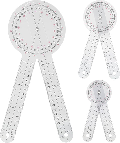 Goniometer Set 3 Pieces of 6/8/12 Inch Occupational Physical Therapy Protractor Tool Measurement Angle Ruler Kit Plastic 360 Degree Universal...
