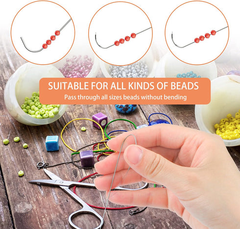 Big Eye Curved Beading Needles, BENBO 8PCS Stainless Curved Beading Needles with Handle Loader String Bead Needles Large Eye Curved Bead Spinner N...