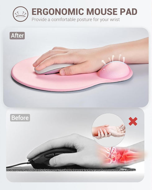 Ergonomic Mouse Pad Wrist Support Set, Memory Foam Keyboard Wrist Rest Set, Relieve Wrist Pain Keyboard Pad, Non-Slip Base Mousepad(Pink Set)...