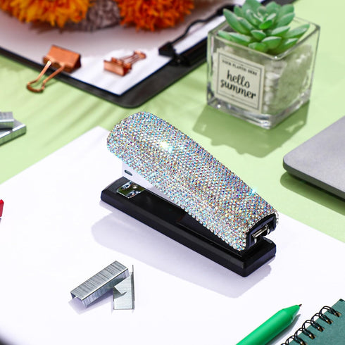 Bling Crystal Stapler Gift Sparkly Diamond Stapler for Desk Handmade Clay Rhinestone Machine Cute Stapler Pretty Office Stationery Kit Stylish Acc...