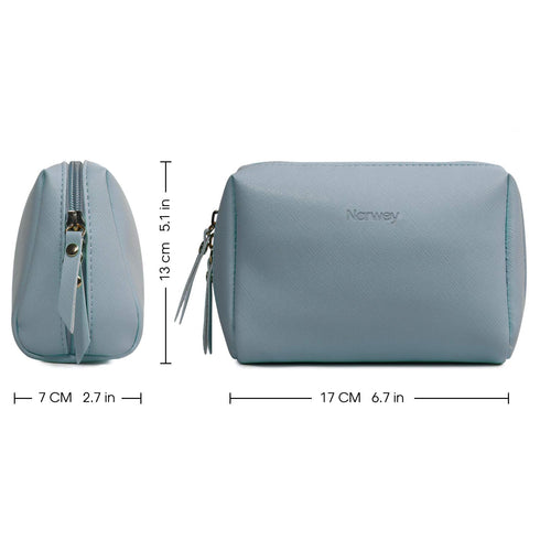 Narwey Small Vegan Leather Makeup Bag for Purse Travel Makeup Pouch Mini Cosmetic Bag for Women (Small, Greyish Blue)...
