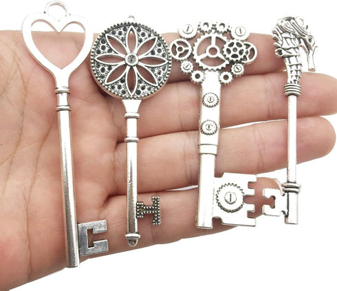iloveDIYbeads 12pcs Antique Silver Huge Skeleton Key Craft Supplies Charms Pendants for Crafting, Jewelry Findings Making Accessory For DIY Neckla...