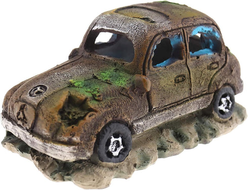 Create idea Aquarium Fish Tank Decor Ornament Resin Imitation Accident Car Landscape Terrarium Home Interior Decorating Accessories 12x7x7cm Brown...