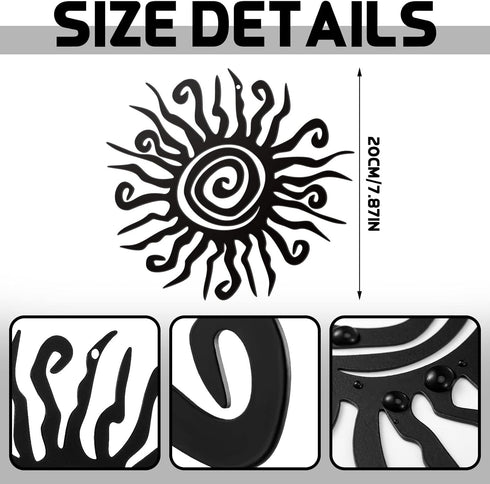Therwen 3 Pieces Wacky Sun Metal Wall Art Outdoor Decor 7.87 Inches Sun Moon Outdoor Wall Decor Hanging Wrought Iron Sun Wall Sculpture for Home G...