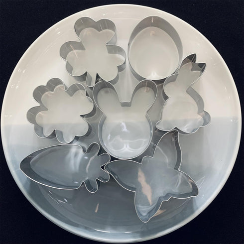 LUBTOSMN Shamrock Easter Cookie Cutter Set-3 Inches-7 Piece-Shamrock, Egg, Bunny, Carrot, Flower, Butterfly, Bunny Face, Easter Cutter Fondant Mol...