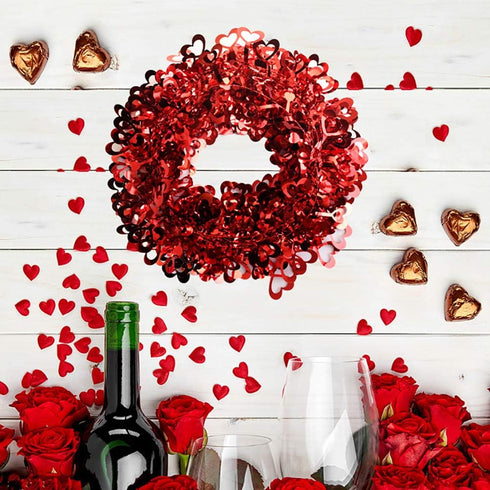 Ochine Tinsel Heart Wreaths Garland Valentines Day Red Heart Shaped Wreaths Decor Valentine Hanging Door Wall Wreath Wedding Wreaths for Valentine...