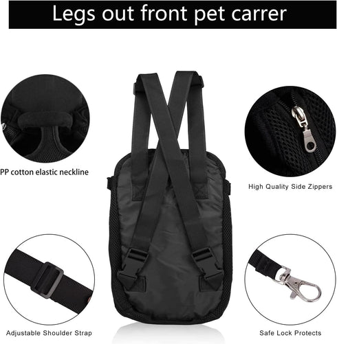 Pet Carrier Backpack - Adjustable Pet Front Cat Dog Carrier Backpack Travel Bag, Legs Out, Easy-Fit for Traveling Hiking Camping for Small Medium ...
