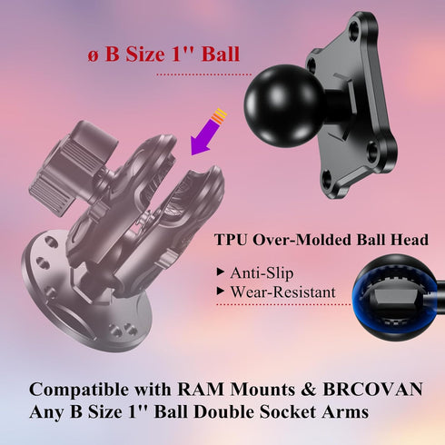 BRCOVAN 1'' Ball Mount Base with Aluminum Alloy 4-Hole AMPS Square Plate & 1'' TPU Ball Adapter Compatible with RAM Mounts B Size 1 Inch Ball Doub...