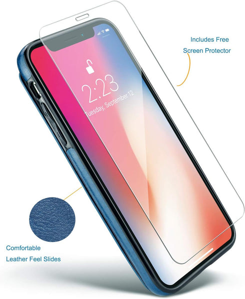 Wallet Case Compatible with iPhone X/XS,Slim Protective case with Card Holder,Premium PU Leather Card Slots Case with a Screen Protective Glass fo...