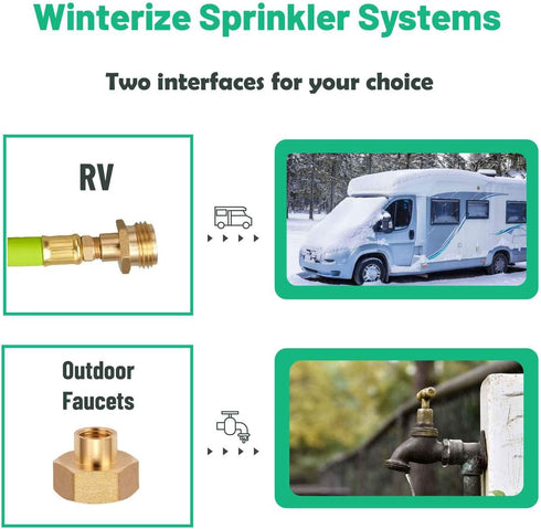Lead -Free Brass 16.9" Winterize Sprinkler System RV Motorhome Boat Camper and Travel Trailer: Air Comp Quick-Connect Plug To 3/4" Garden Hose Fau...