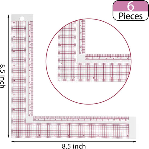 2 Pieces Plastic Sewing Ruler L Shaped Ruler Right Angle Ruler Sewing Measure Tailor Ruler Clear Sewing Ruler for Tailor Craft Tool Drawing Measur...