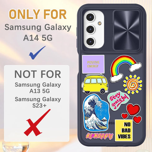 for Samsung Galaxy A14 5G Case, Cute Stylish Designer Galaxy A14 5G Phone Cases with Slide Camera Cover + Ring Holder,Positive Slim Protective Sho...