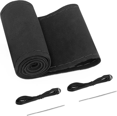 Suede Steering Wheel Leather Wrap (Size M4, Black)...