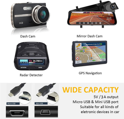 Dash Cam Hardwire Kit 12-24V to 5V / 3A, Micro USB & Mini USB Hard Wire Kit Fuse for Dashcam, Dash Camera Charger Power Cord, ? 13ft...