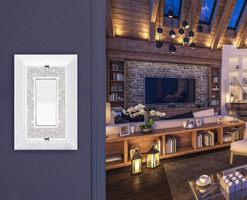 Light Switch Cover Bling, 2023 Glitter Cute Switch Plate Covers,Silver Rhinestones White Texture Electrical Outlet Covers Wall Plate Decorative,Wa...