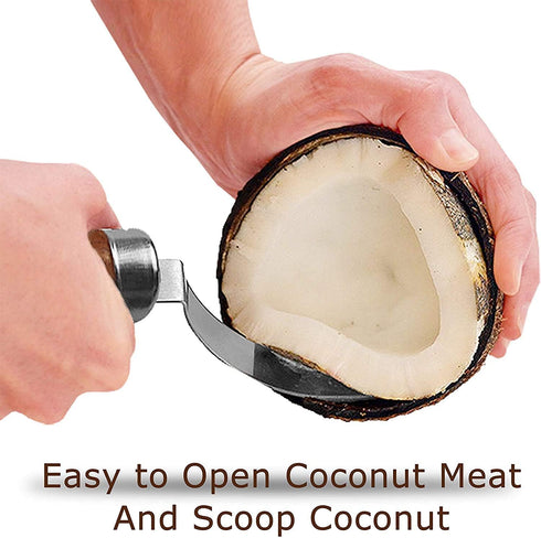 2 PCS Coconut Opener Tool Set Coconut Meat Remover Stainless Steel Coconut Opener Scraper Knife Coconut Punch Tool with Durable Non-Slip Wooden Ha...