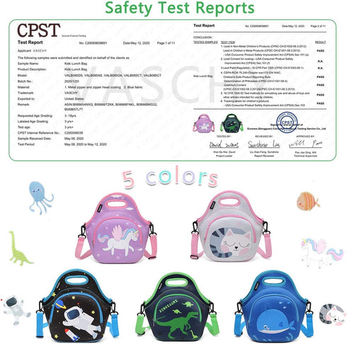 VASCHY Lunch Bag for Kids, Insulated Neoprene Lightweight Lunch Box Bag for Children Boys and Girls School Daycare Kindergarten Dinosaur...