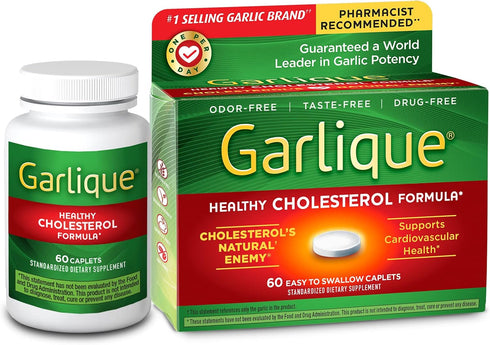 Garlique Garlic Extract Supplement, Healthy Cholesterol Formula, Odorless & Vegan-Friendly, 60 Caplets...
