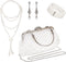 4 Pcs 1920s Pearl Jewelry Set, Include Beaded Pearl Clutch Bag with Chain, Dangle Faux Pearl Drop Earrings, Multi Strands Bracelet and Long Neckla...