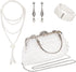 4 Pcs 1920s Pearl Jewelry Set, Include Beaded Pearl Clutch Bag with Chain, Dangle Faux Pearl Drop Earrings, Multi Strands Bracelet and Long Neckla...