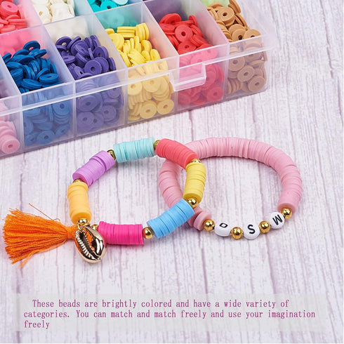 Dulzod 4800Pcs Clay Beads for Jewelry Making Bracelet Kit,Flat Round Polymer Heishi Clay Beads with Pendant and Jump Rings Letter Beads for Bracel...