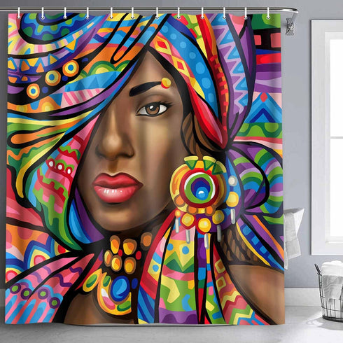 African American Woman Shower Curtain, Women Bath Curtains, Waterproof Upgrade Polyester Fabric Bathroom Decor Set with 12 Hooks, 72 x 72 Inches, ...