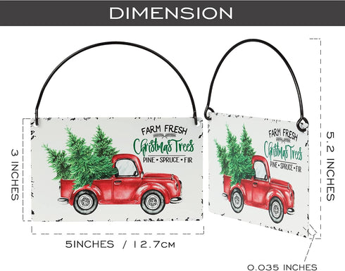 Rustic Red Truck Christmas Ornaments Set of 6,Farmhouse Enamel Hanging Signs for Christmas Tree Decorations Home Holiday Decor...