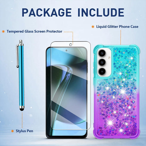 for Samsung Galaxy A35 5G Phone Case with Screen Protector, Glitter Bling Liquid Floating Cute Soft TPU Slim Silicone Women Girls Shockproof Prote...