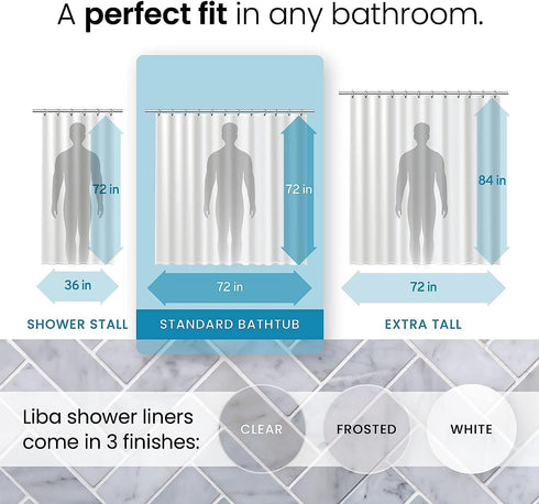 LiBa Bathroom Shower Curtain - Waterproof Plastic Shower Curtain Premium PEVA Non-Toxic with Rust Proof Grommets 10G Heavy Duty Bathroom Accessori...
