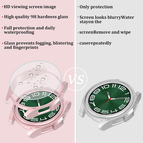 [6+6Pack for Samsung Galaxy Watch 6 Classic Screen Protector Case 47mm, Anti-Fog Tempered Glass and Waterproof Hard PC Protective Bumper Cover Com...